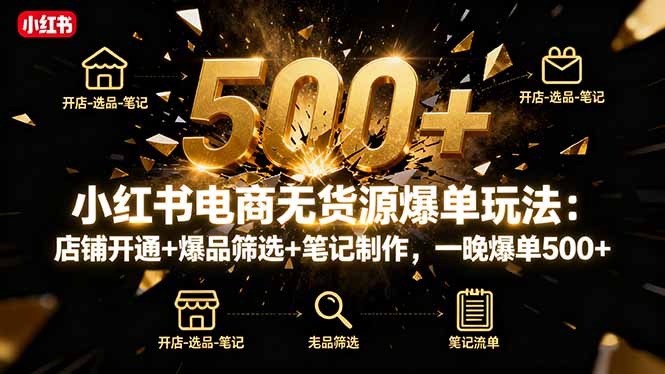 小红书电商无货源爆单玩法：店铺开通+爆品筛选+笔记制作，一晚爆单500+-鼎誉项目网