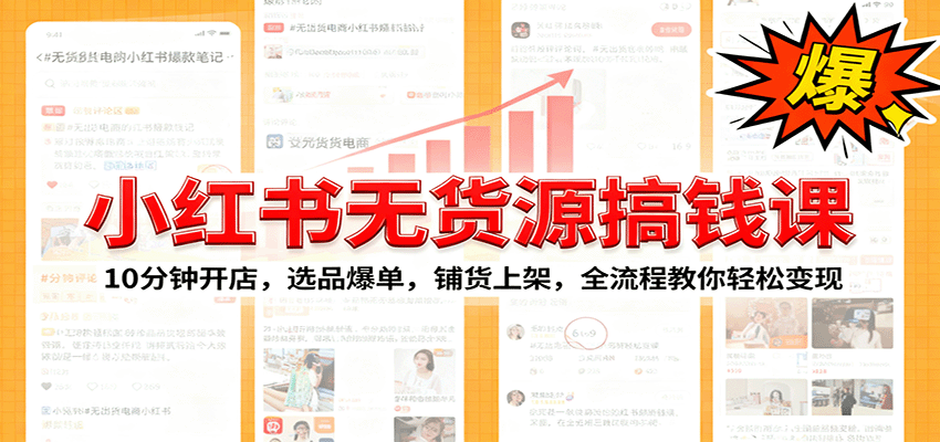 小红书无货源爆单课：10分钟开店，选品爆单，铺货上架，全流程教你轻松变现-鼎誉项目网