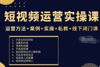 短视频运营实操课，运营方法+案例+实操+私教+线下闭门课-鼎誉项目网