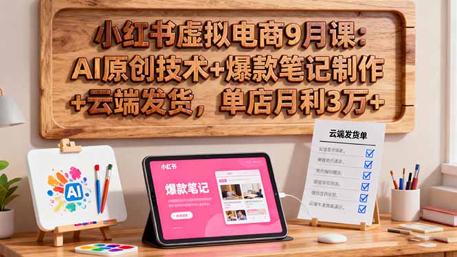 小红书虚拟电商9月课：AI原创技术+爆款笔记制作+云端发货，单店月利3万+-鼎誉项目网