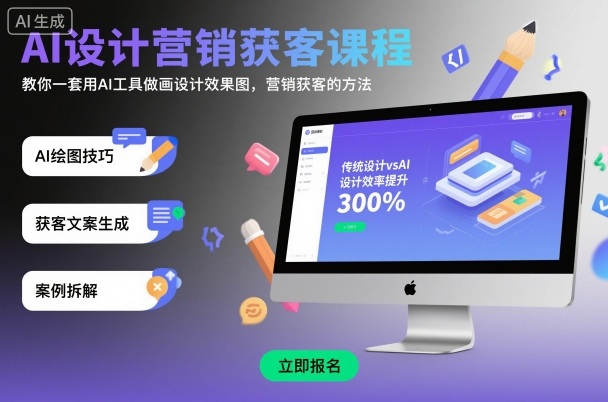 AI设计营销获客课程，教你一套用AI工具做画设计效果图，营销获客的方法-鼎誉项目网