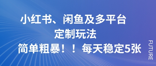 小红书、闲鱼及多平台定制玩法简单粗暴！每天稳定5张-鼎誉项目网