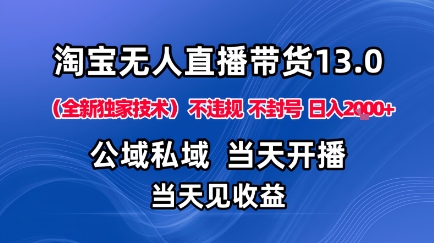 淘宝无人直播13.0，公域私域技术，不封号，不违规布局下半年旺季赛道，日入1K+(独家技术)【揭秘】-鼎誉项目网