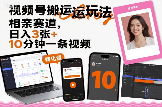 视频号搬运玩法，相亲赛道，日入3张+，10分钟一条视频-鼎誉项目网