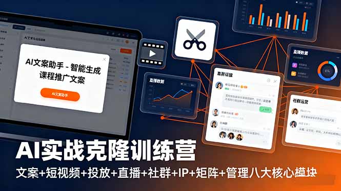 AI实战克隆训练营：文案+短视频+投放+直播+社群+IP+矩阵+管理八大核心模块-鼎誉项目网