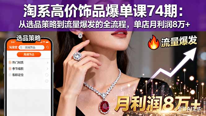 淘系高价饰品爆单课74期：从选品策略到流量爆发的全流程，单店月利润8万+-鼎誉项目网