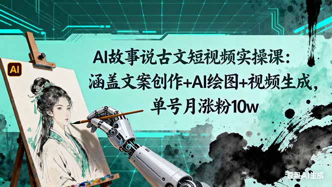 AI故事说古文短视频实操课：涵盖文案创作+AI绘图+视频生成，单号月涨粉10w-鼎誉项目网