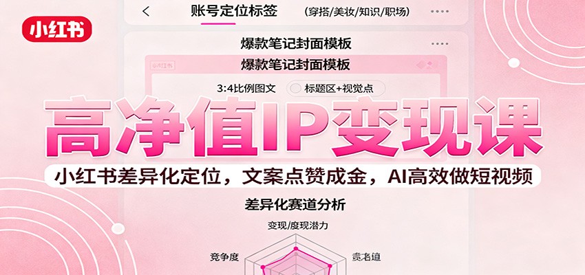 高净值IP变现课：小红书差异化定位，文案点赞成金， AI高效做短视频-鼎誉项目网