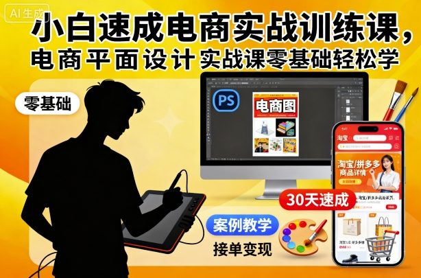小白速成电商实战训练课，电商平面设计实战课零基础轻松学-鼎誉项目网