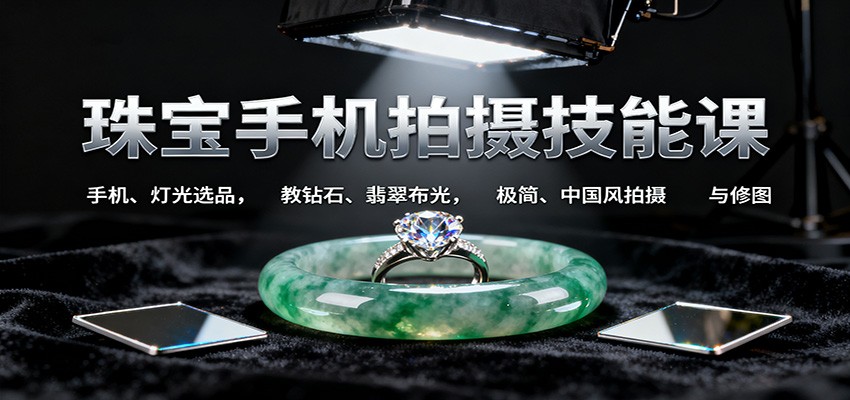 珠宝手机拍摄技能课:手机、 灯光选品，教钻石、翡翠布光，极简、中国风拍摄与修图-鼎誉项目网