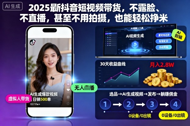 2025最新抖音短视频带货，不露脸、不直播，甚至不用拍摄，也能轻松挣米-鼎誉项目网