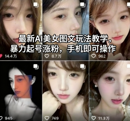 最新AI美女图文玩法教学，暴力起号涨粉，手机即可操作-鼎誉项目网