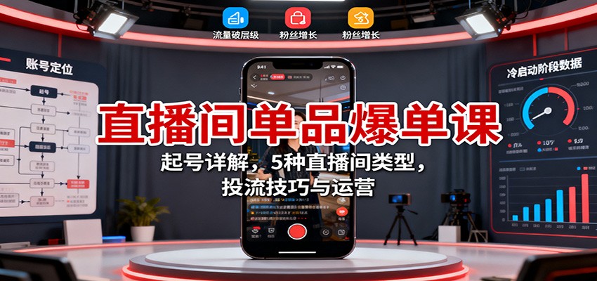 直播间单品爆单课：起号详解，5种直播间类型，投流技巧与运营-鼎誉项目网