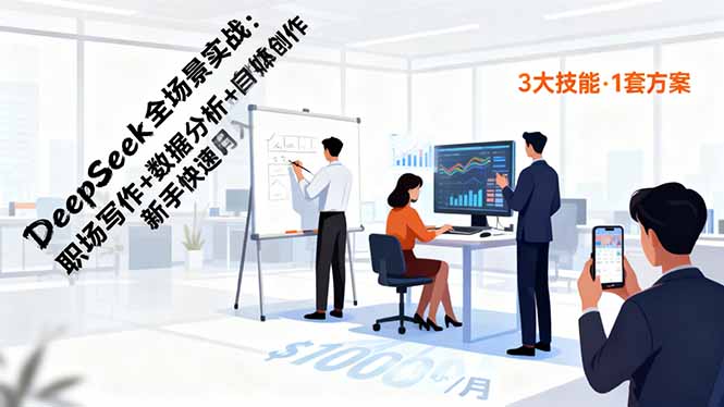 DeepSeek全场景实战：职场写作+数据分析+自媒体创作，新手快速月入过万-鼎誉项目网
