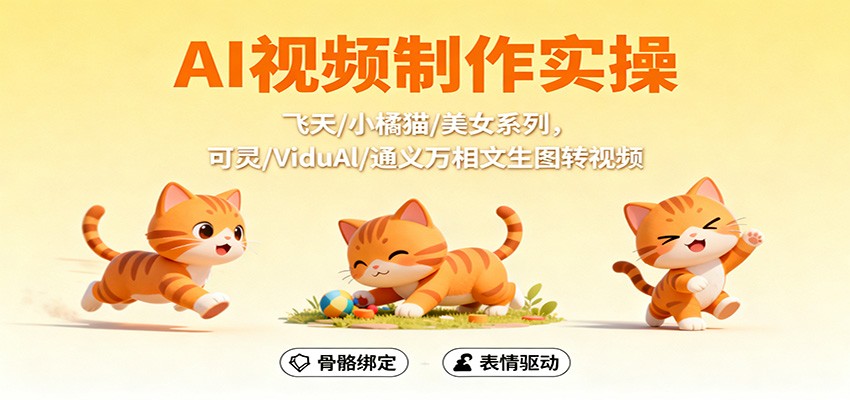 AI视频制作实操，飞天/小橘猫/美女系列，可灵/ViduAl/通义万相文生图转视频-鼎誉项目网