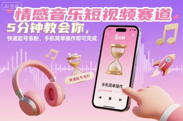 情感音乐短视频赛道，5分钟教会你，快速起号涨粉，手机简单操作即可完成-鼎誉项目网