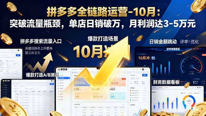 拼多多全链路运营-10月：突破流量瓶颈，单店日销破万，月利润达3-5万元-鼎誉项目网