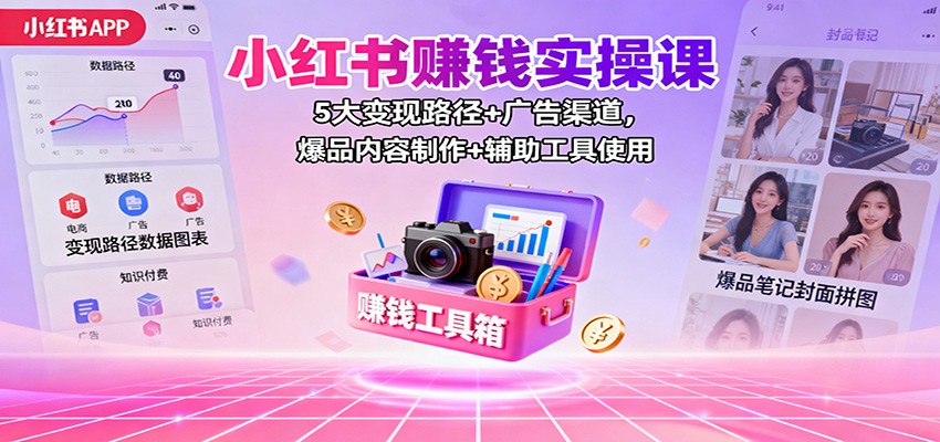 小红书赚钱实操课：5大变现路径+广告渠道，爆品内容制作+辅助工具使用-鼎誉项目网