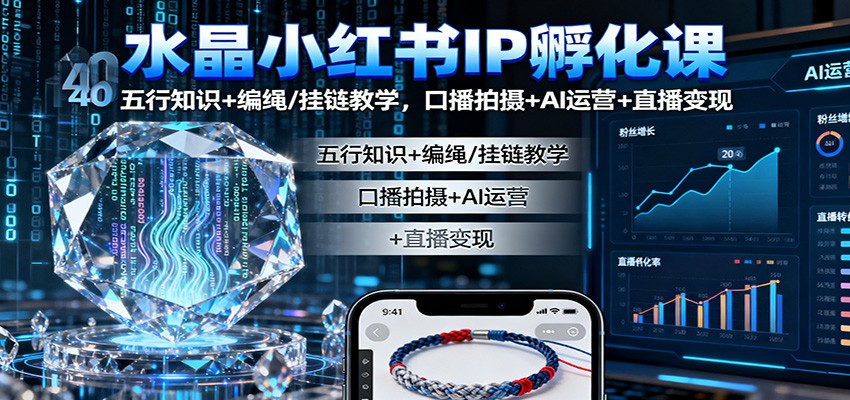 水晶小红书IP孵化课：五行知识+编绳/挂链教学，口播拍摄+AI运营+直播变现-鼎誉项目网