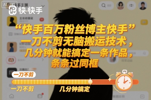 快手百万粉丝博主快手一刀不剪无脑搬运技术，几分钟就能搞定一条作品，条条过同框-鼎誉项目网