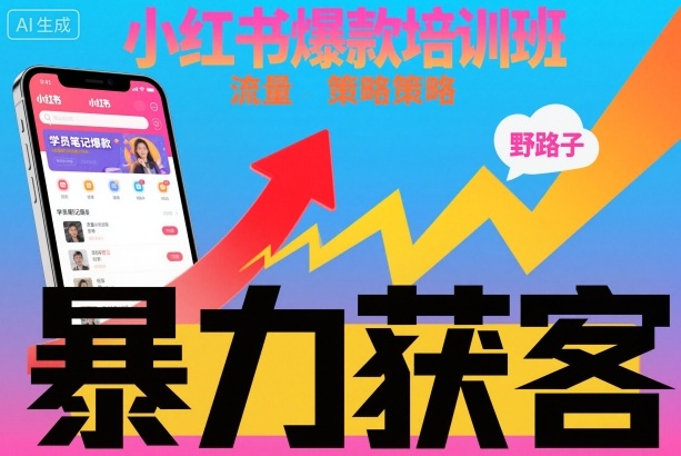 小红书爆款培训班，小红书获客野路子流量打法，暴力持续获客-鼎誉项目网