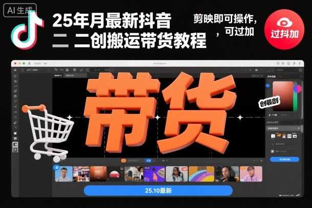 25年10月最新抖音二创搬运带货教程，剪映即可操作，可过抖加-鼎誉项目网