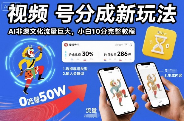 视频号分成新玩法，AI非遗文化流量巨大，小白10分钟搞定，完整教程-鼎誉项目网