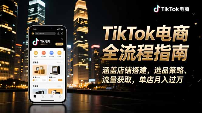 TikTok电商全流程指南，涵盖店铺搭建、选品策略、流量获取，单店月入过万-鼎誉项目网