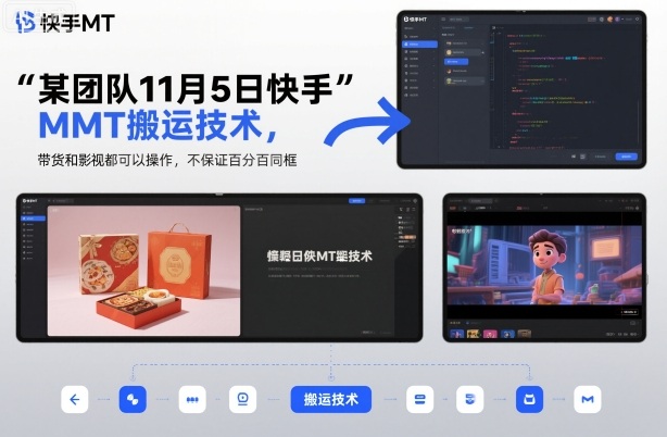 某团队11月5日快手MT搬运技术，带货和影视都可以操作，不保证百分百同框，自测-鼎誉项目网