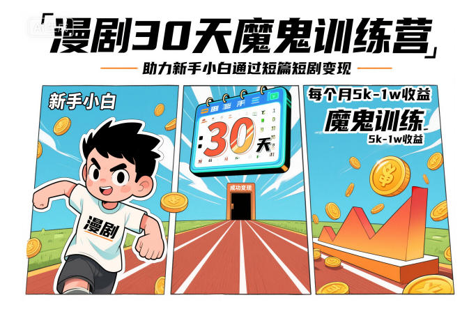 漫剧30天魔鬼训练营，助力新手小白通过短篇短剧变现，每个月5k-1w收益-鼎誉项目网