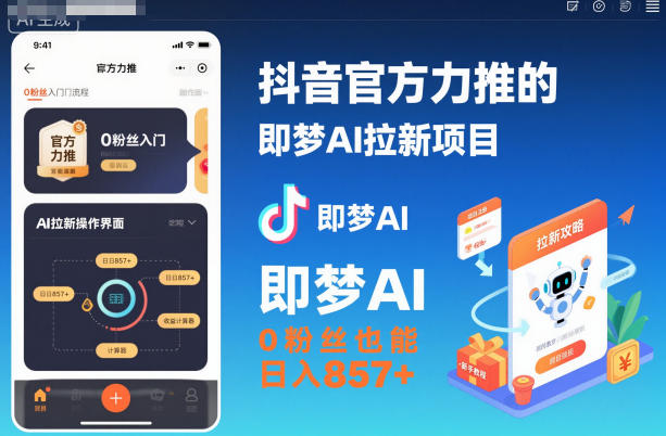 抖音官方力推的即梦AI拉新项目，0粉丝也能日入857+(附即梦AI拉新推广入口及教学)-鼎誉项目网