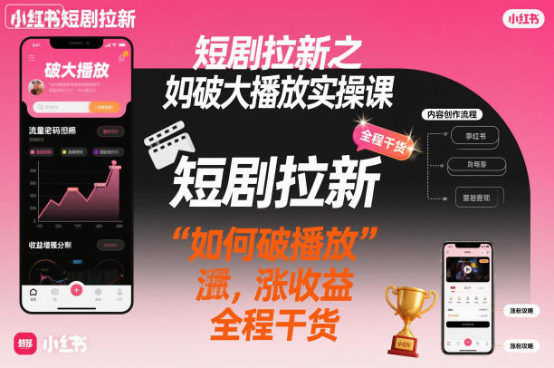 短剧拉新之小红书如何破大播放实操课，如何破播放，涨收益，全程干货-鼎誉项目网