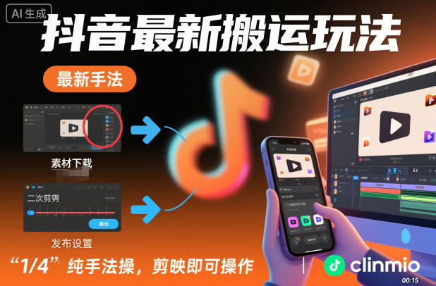 抖音最新搬运玩法，纯手法操作，剪映即可操作-鼎誉项目网