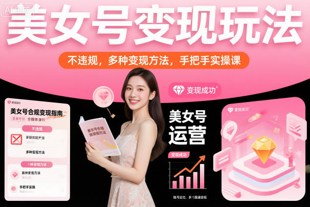 美女号变现玩法，不违规，多种变现方法，手把手实操课-鼎誉项目网