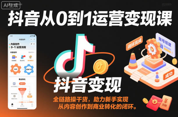 抖音从0到1运营变现课，全链路实操干货，助力新手实现从内容创作到商业转化的闭环-鼎誉项目网