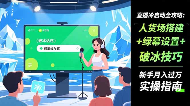 直播冷启动全攻略:人货场搭建+绿幕设置+破冰技巧，新手月入过万实操指南-鼎誉项目网