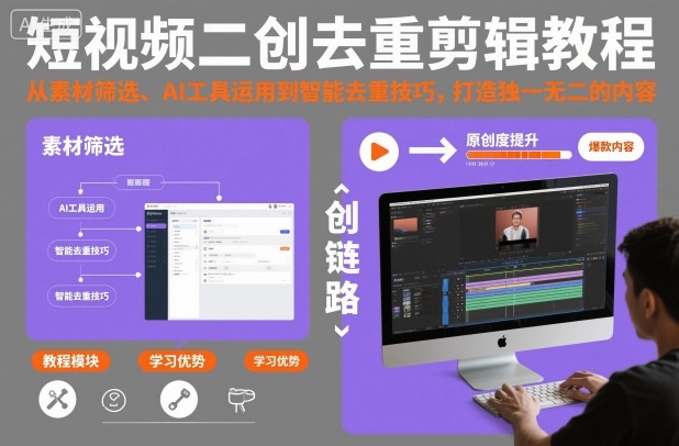 短视频二创去重剪辑教程，从素材筛选、AI工具运用到智能去重技巧，打造独一无二的内容-鼎誉项目网