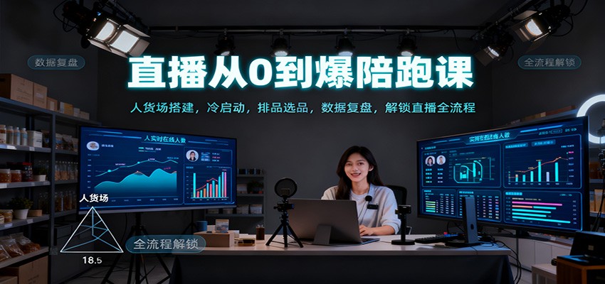 直播从0到爆陪跑课：人货场搭建，冷启动，排品选品，数据复盘，解锁直播全流程-鼎誉项目网