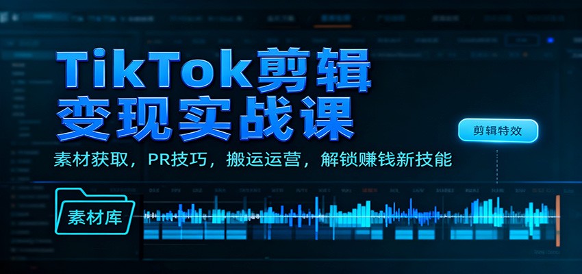 TikTok剪辑变现实战课：素材获取，PR技巧，搬运运营，解锁赚钱新技能-鼎誉项目网