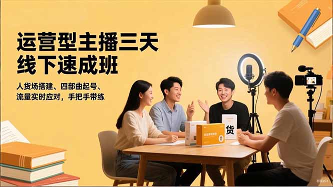 运营型主播三天线下班，人货场搭建,四部曲起号,流量实时应对，手把手带练-鼎誉项目网