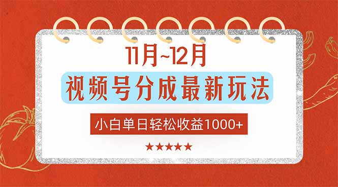 11月~12月视频号分成最新玩法，小白单日轻松收益1000+-鼎誉项目网