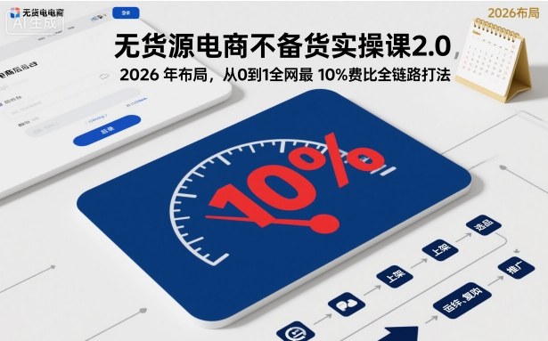 无货源电商不备货实操课2.0，2026年布局，从0到1全网最低10%费比全链路打法【更新】-鼎誉项目网