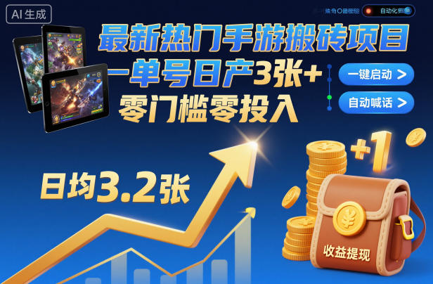 最新热门手游搬砖项目，一键自动化挂G，单号日产3张+，零门槛零投入【揭秘】-鼎誉项目网