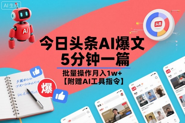 今日头条AI爆文，5分钟一篇，批量操作月入1w+【附赠AI工具指令】-鼎誉项目网