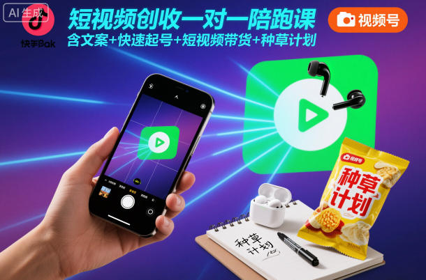 短视频创收一对一陪跑课，含文案+快速起号+短视频带货+种草计划-鼎誉项目网