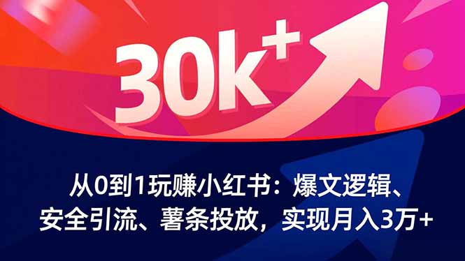 从0到1玩赚小红书：爆文逻辑、安全引流、薯条投放，实现月入3万+-鼎誉项目网