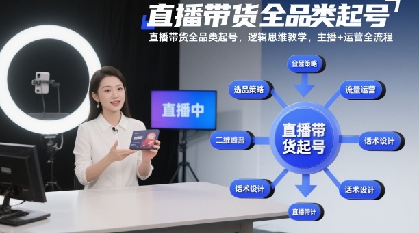 直播带货全品类起号，逻辑思维教学，主播+运营全流程-鼎誉项目网