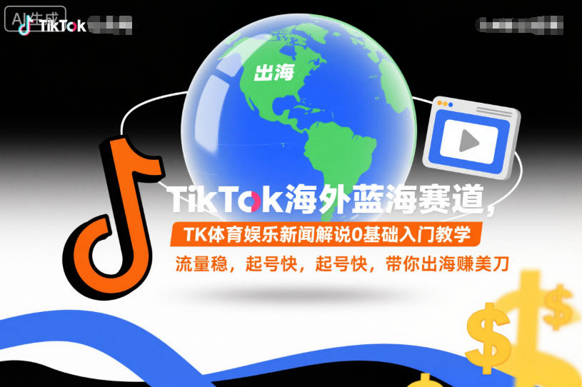 TikTok海外蓝海赛道，TK体育娱乐新闻解说0基础入门教学，流量稳，起号快，带你出海賺美刀-鼎誉项目网