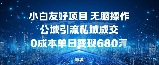 小白友好项目，无脑操作，公域引流私域成交，0成本单日变现680米-鼎誉项目网