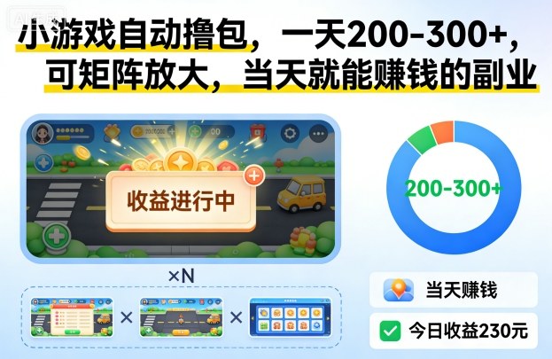 小游戏自动撸包，一天200-300+，可矩阵放大，当天就能賺钱的副业【揭秘】-鼎誉项目网